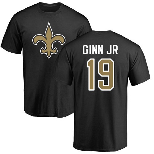 Men New Orleans Saints Black Ted Ginn Jr Name and Number Logo NFL Football #19 T Shirt->new orleans saints->NFL Jersey